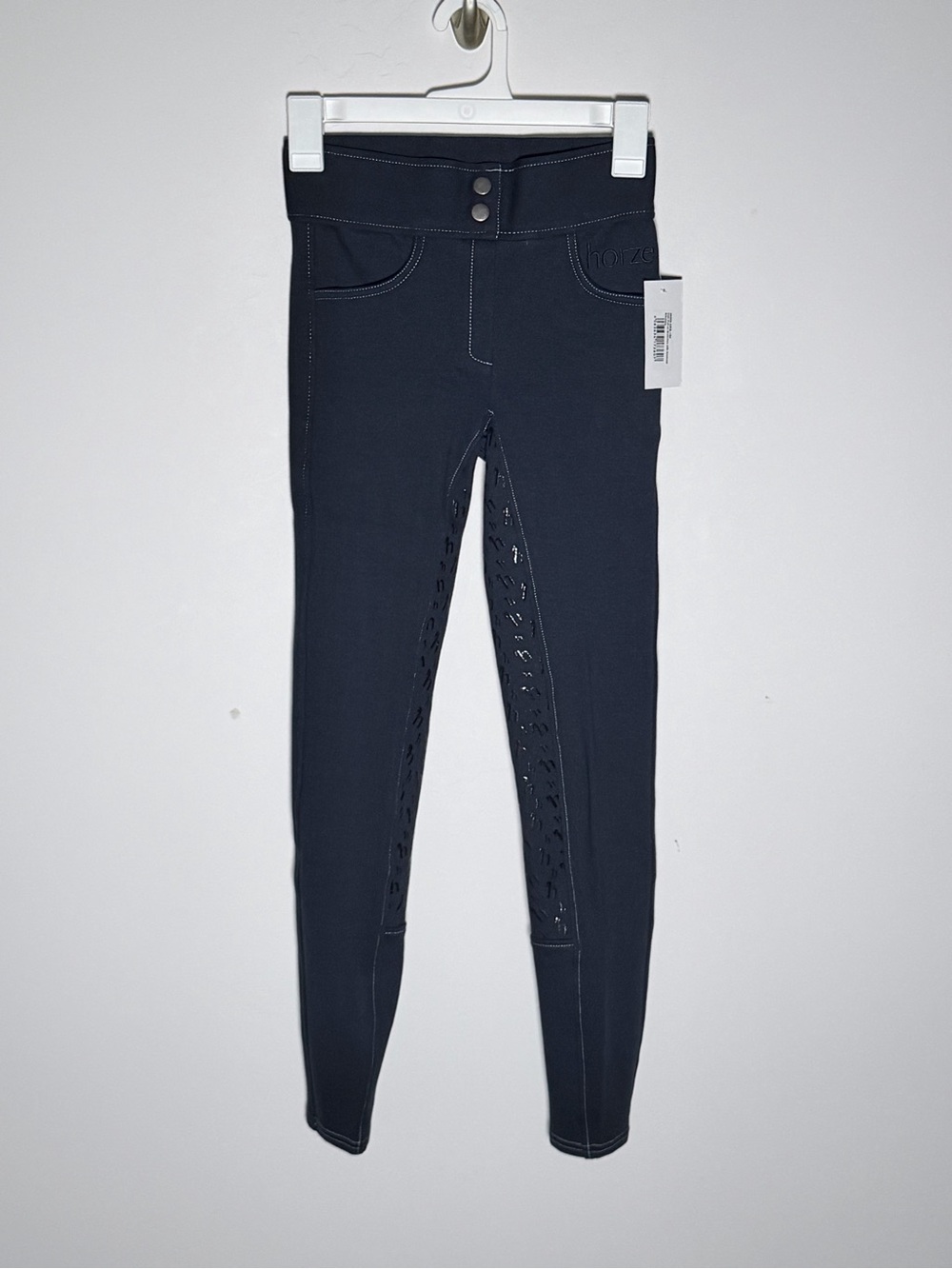 Horze Kids Navy Contrast Stitching Stirrup-Style Riding Leggings XL NWT